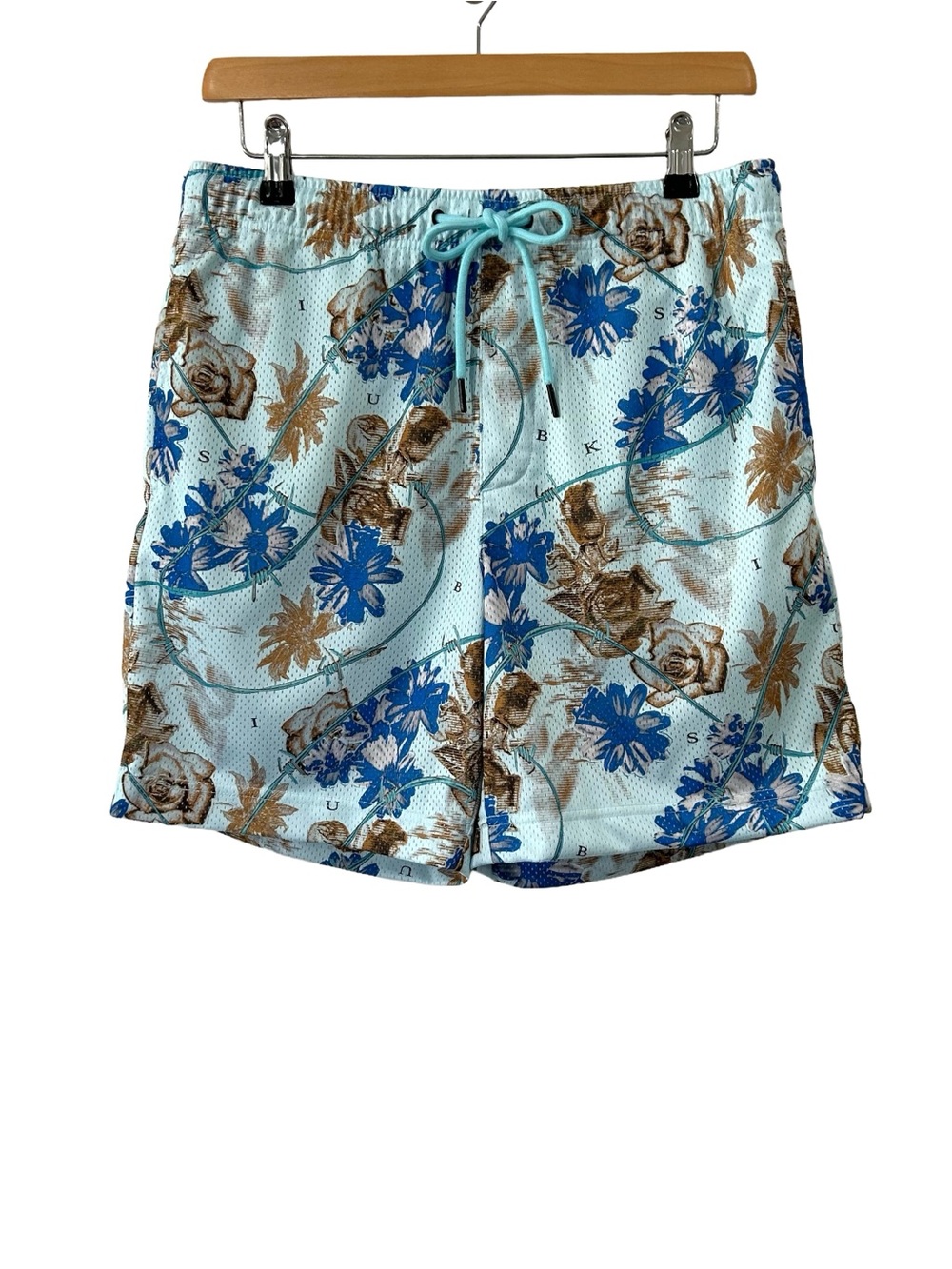 Ksubi men’s floral mesh shorts S aqua barbed wire pockets lined Streetwear